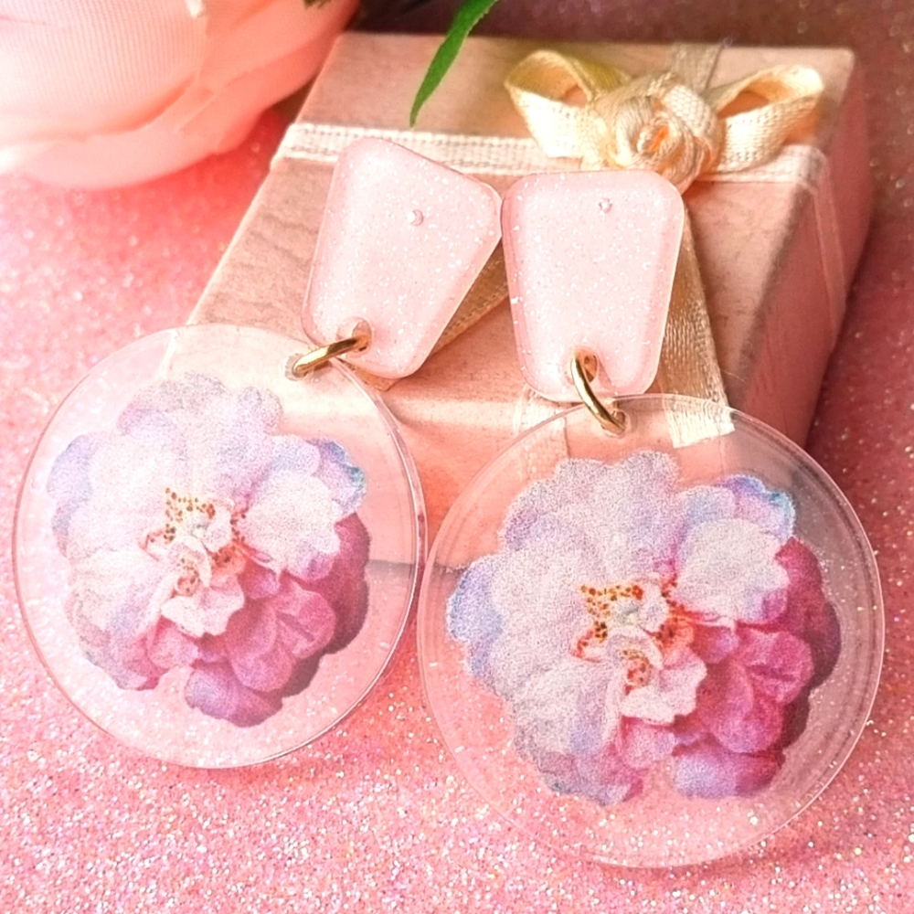 Pretty Peachy Pink Floral Drop Earrings 🍑 🩷 - Picture 10 of 10